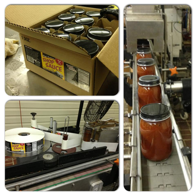The first batch of Shop Sauce rolls off the line at Bobbees Bottling company.